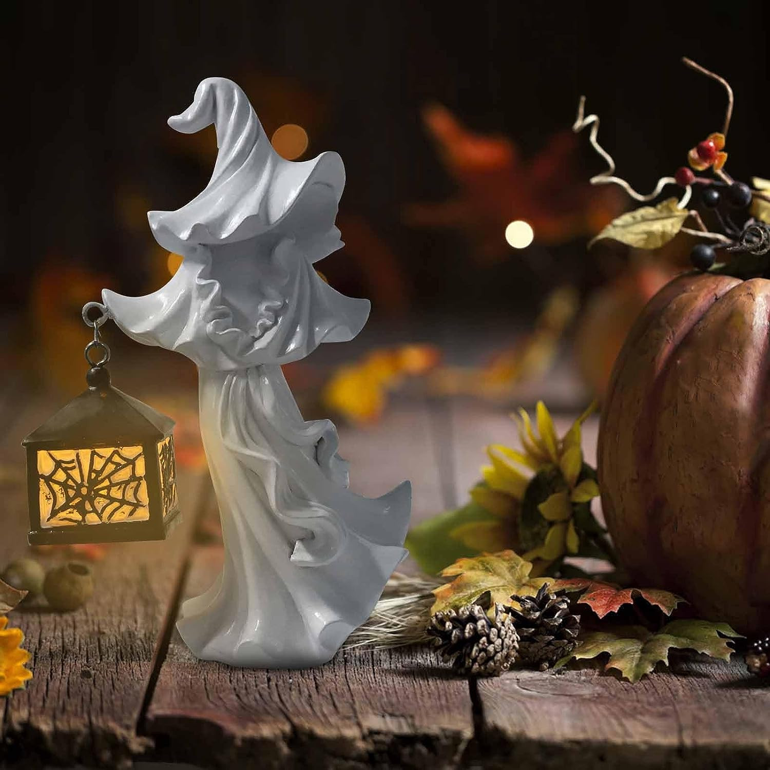 Xerdsx LED Witch Lantern Decor, Faceless Ghost Sculpture Halloween