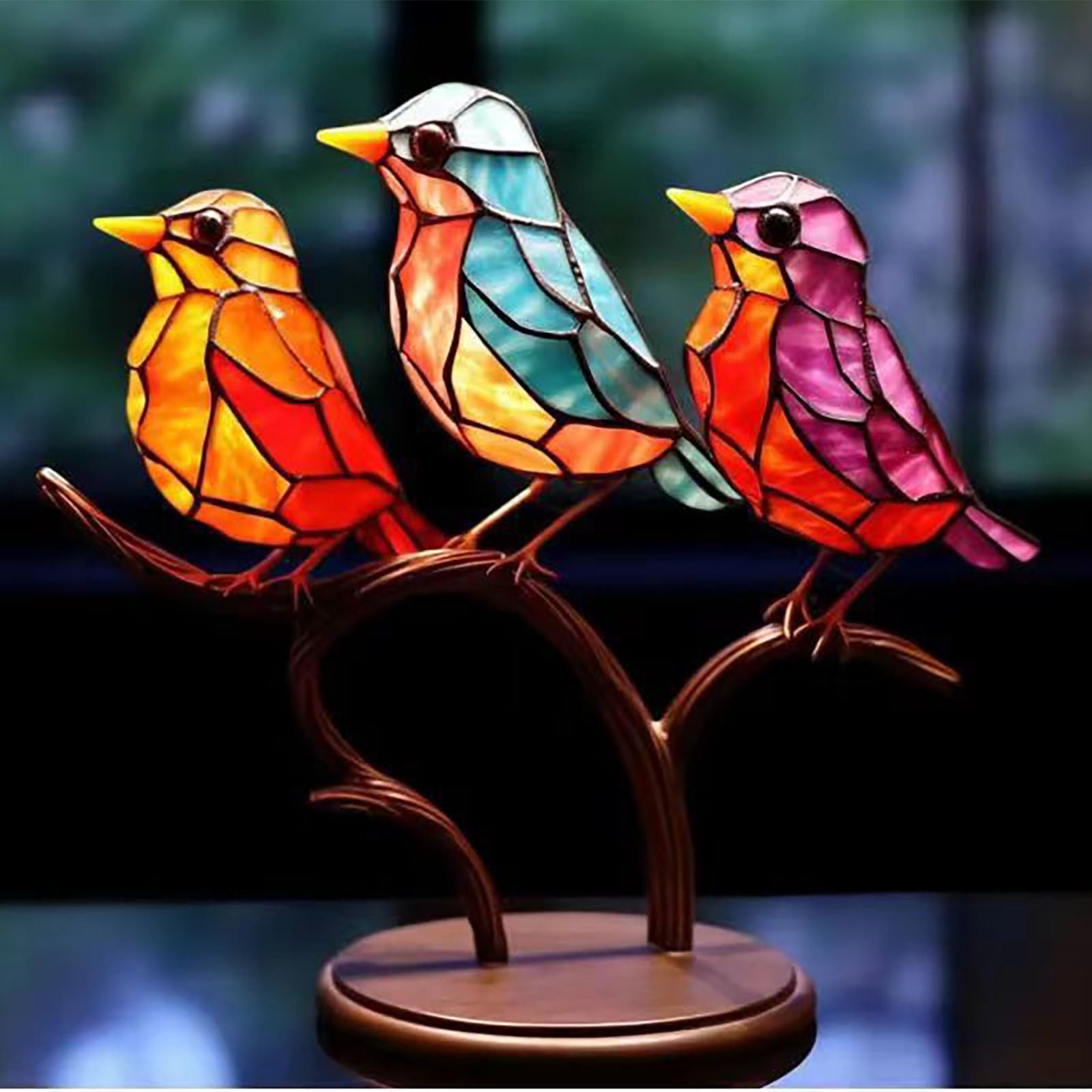 Stained Glass Birds On Branch Desktop Ornaments, Hummingbird Stained Metal  Desk Ornament, Colorful Birds Desktop Ornaments Bird Decorations for The