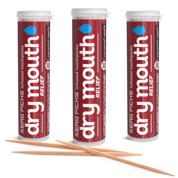 Xero Picks Dry Mouth relief - Caramel Apple - Infused Flavored Toothpicks - 60 Picks - 3 Pack
