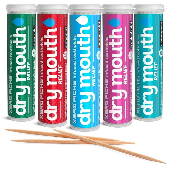 Xero Picks Dry Mouth relief - Mints Variety - Infused Flavored Toothpicks - 100 Picks - 5 Pack