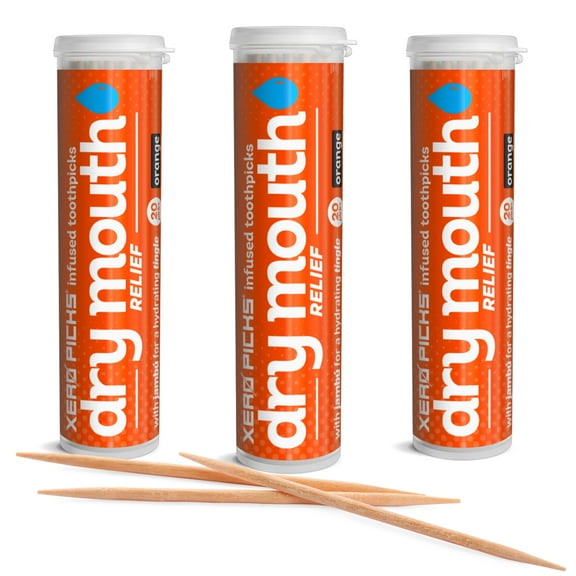 Xero Picks Dry Mouth relief - Orange - Infused Flavored Toothpicks - 60 Picks - 3 Pack