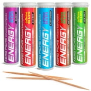 Xero Picks Energy - Variety - Infused Flavored Toothpicks with Caffeine, B12, and B6 + Long Lasting Fresh Breath - 100 picks - Variety 5 Pack