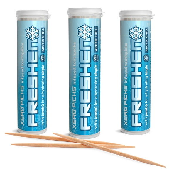 Xero Picks Freshen - Arctic Chill - Infused Flavored Toothpicks for Long Lasting Fresh Breath & Dry Mouth Prevention - 20 Picks - 3 Pack