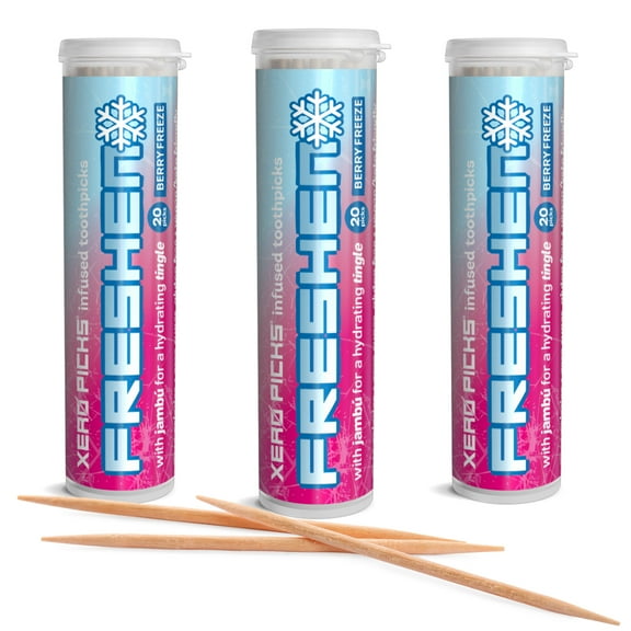Xero Picks Freshen - Berry Freeze - Infused Flavored Toothpicks for Long Lasting Fresh Breath & Dry Mouth Prevention - 60 Picks - 3 Pack