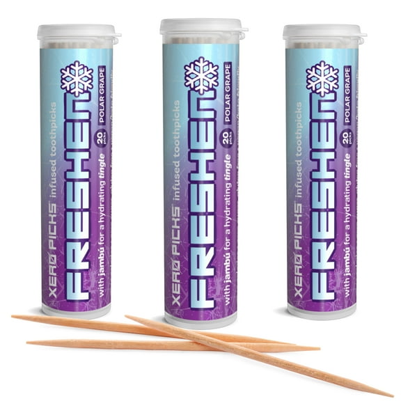 Xero Picks Freshen - Polar Grape - Infused Flavored Toothpicks for Long Lasting Fresh Breath & Dry Mouth Prevention - 20 Picks - 3 Pack