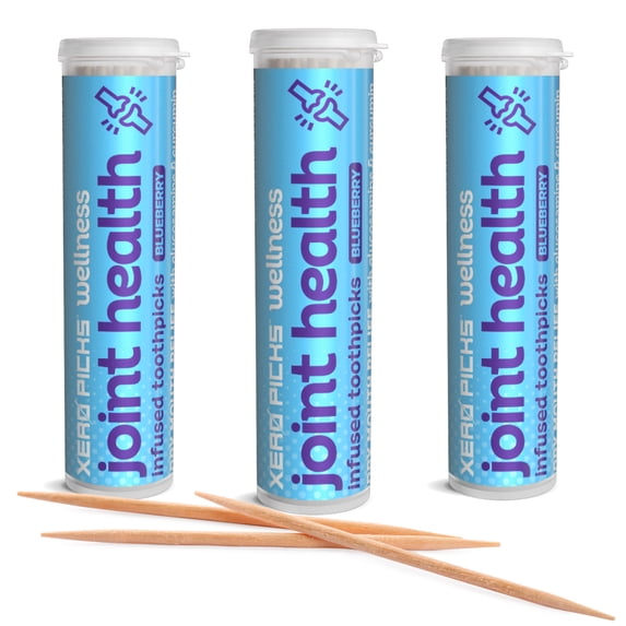 Xero Picks Wellness Flavored Toothpicks Joint Health with Curcumin & Glucosamine (Blueberry , 3 Pack)