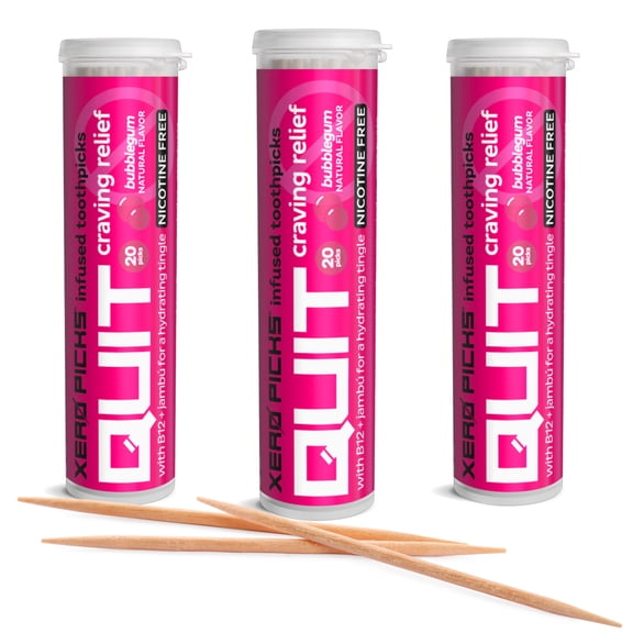 Xero Picks Infused Flavored Toothpicks to Help Quit Smoking - Nicotine Free (Bubble Gum, Pack of 3) Non-GMO Kosher Vegan