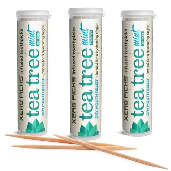 Xero Picks Tea Tree Infused Flavored Toothpicks For Fresh Breath - 60 Picks (3 Pack) (Mint)