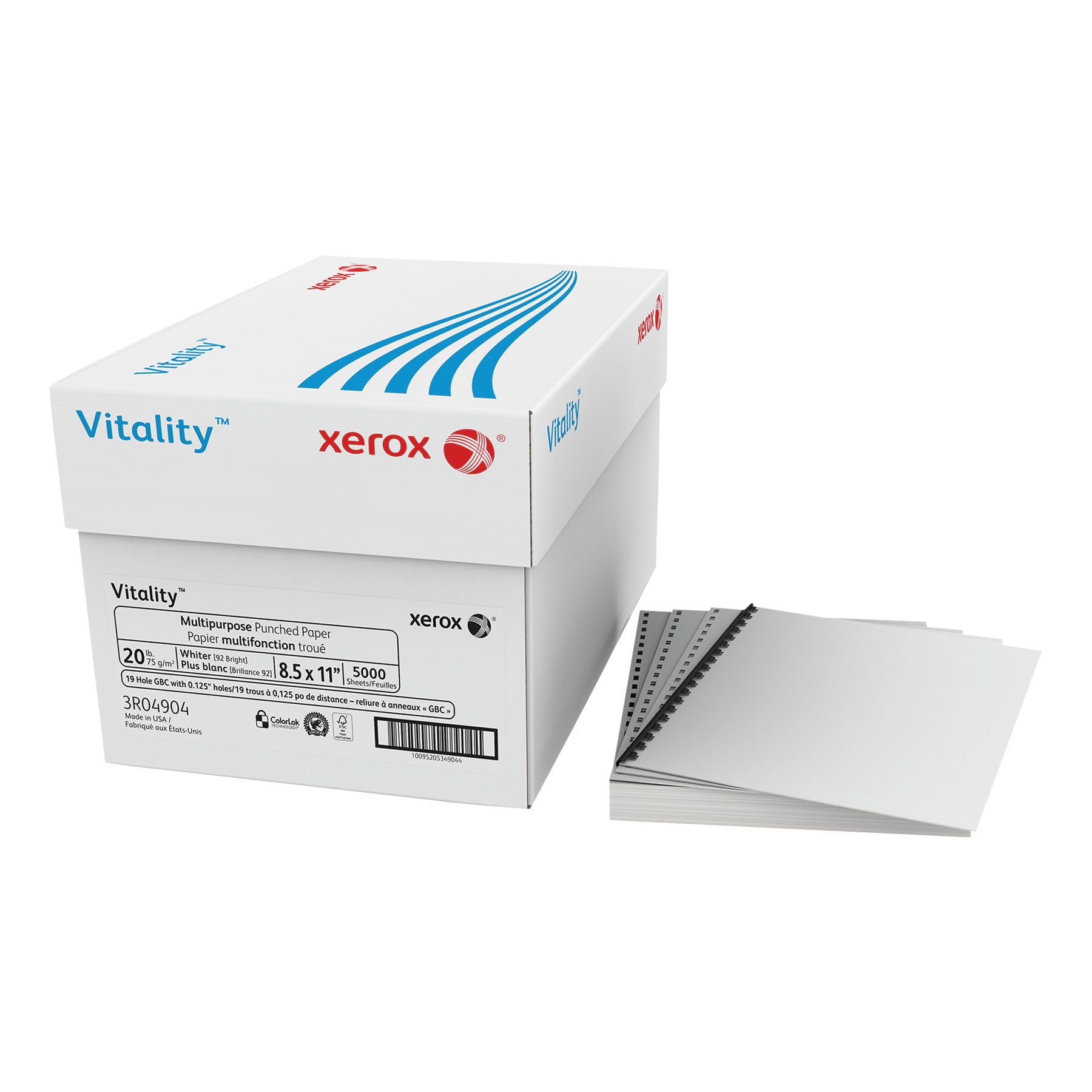 Xerox 3R02641 8-1/2 in. x 11 in. Vitality Multipurpose 3 Hole Punched Paper  - White (5000/Carton)