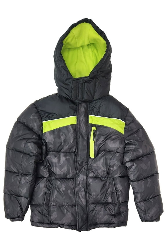Boys Black & Green Puffer Jacket Winter Snowboard Coat Medium 10-12