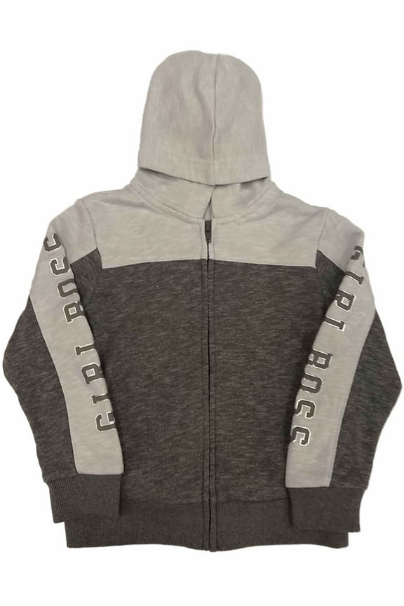 Girls 2-Tone Gray Girl Boss Zip Front Hoodie Sweatshirt Jacket XS