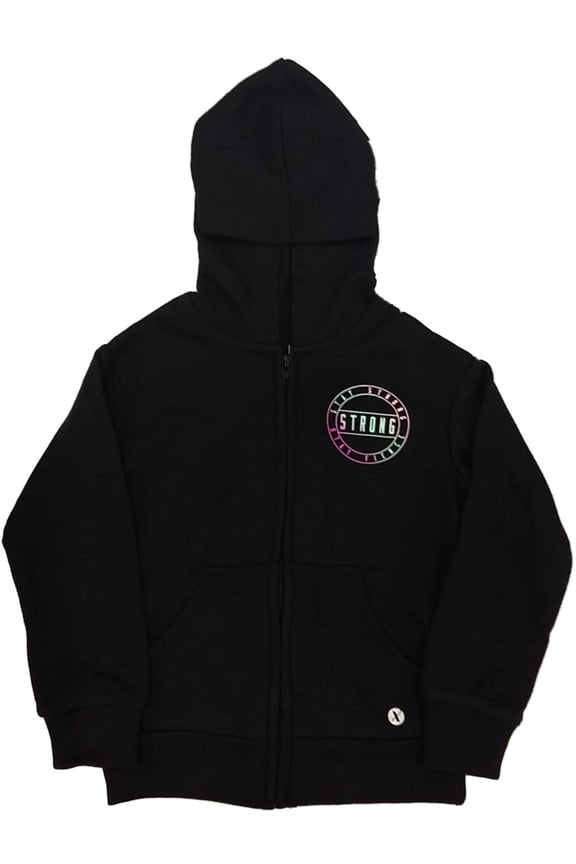 Girls Black Stay Strong & Fierce Zip Front Hoodie Sweatshirt Jacket M