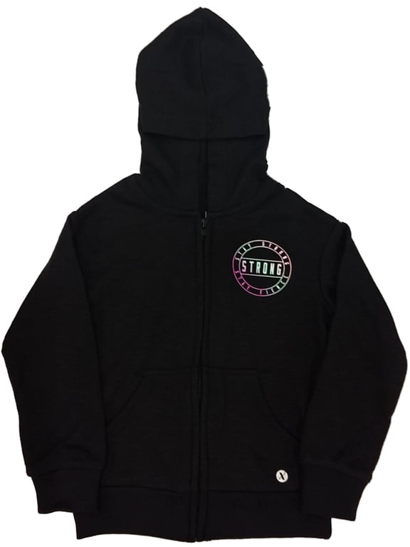 Girls Black Stay Strong & Fierce Zip Front Hoodie Sweatshirt Jacket XS