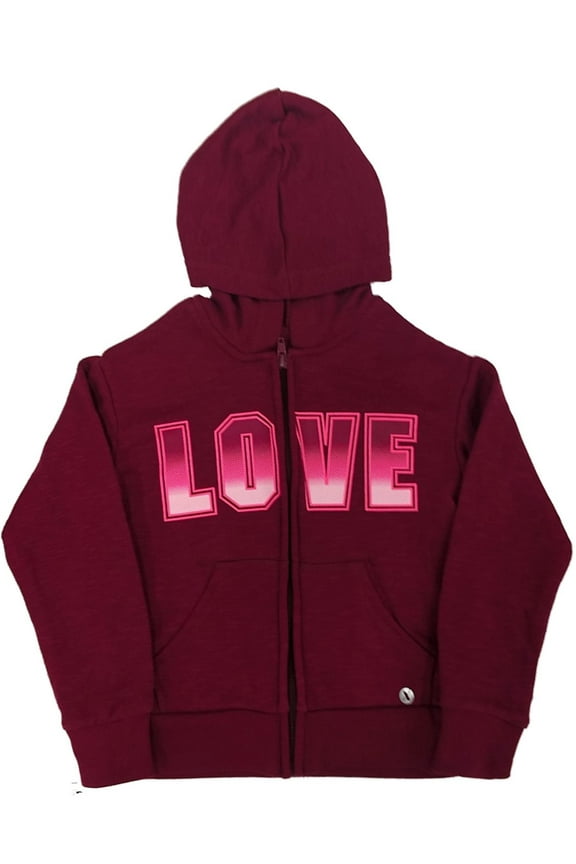 Girls Magenta Pink Love Zip Front Hoodie Sweatshirt Jacket L