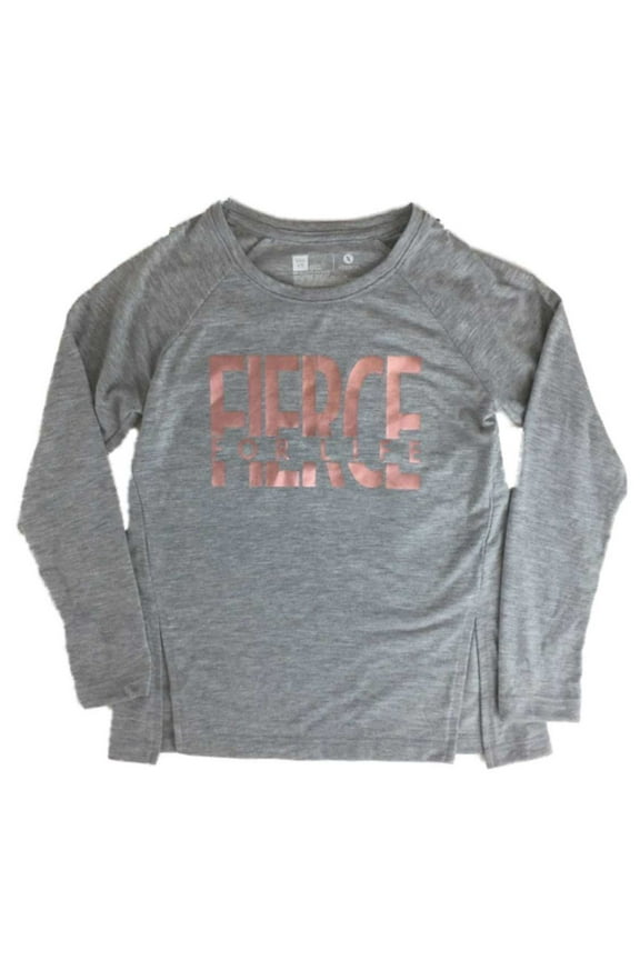 Girls Rose Gold Gray Fierce For Life Long Sleeve Athletic Shirt XS