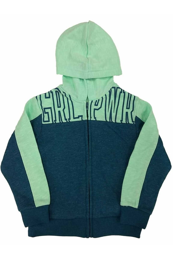 Girls Teal & Blue Girl Power Zip Front Hoodie Sweatshirt Jacket M