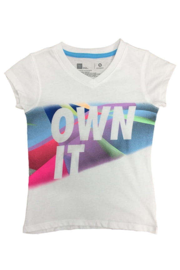 Girls White Own It V-Neck Short Sleeve Athletic Sports T-Shirt XL Plus