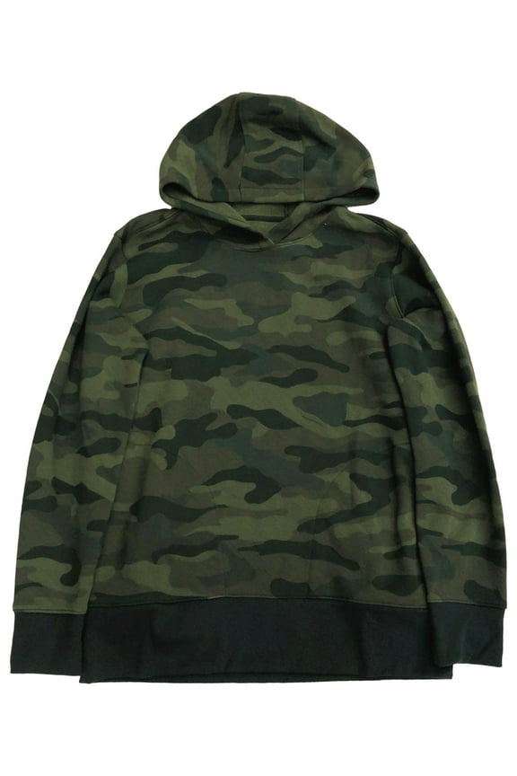 Mens Green Camo Brushed Fleece Pull-Over Hoodie Sweatshirt Small