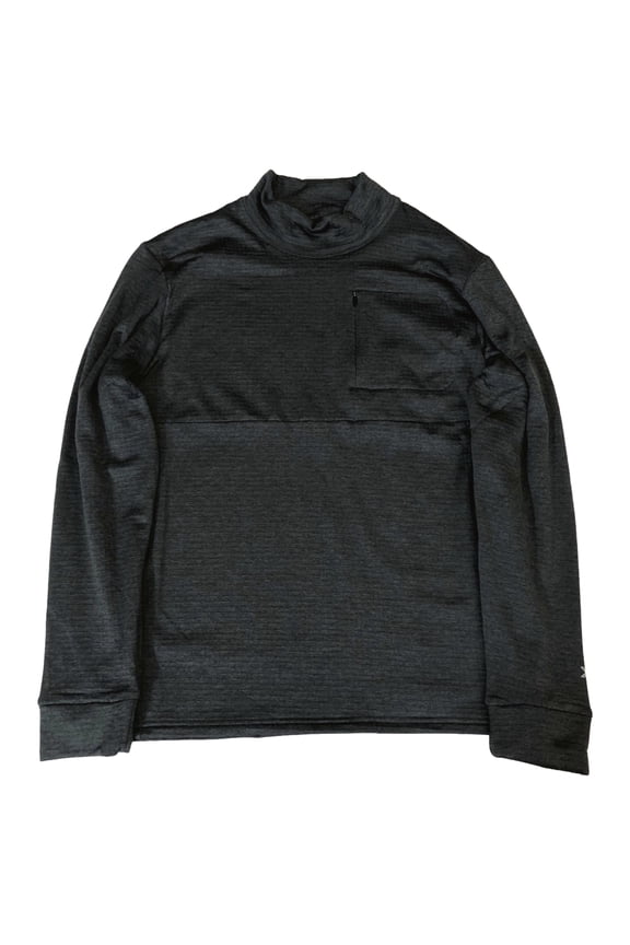 Mens Long Dark Gray Waffle Grid Mock Neck Warmth Athletic Shirt Large