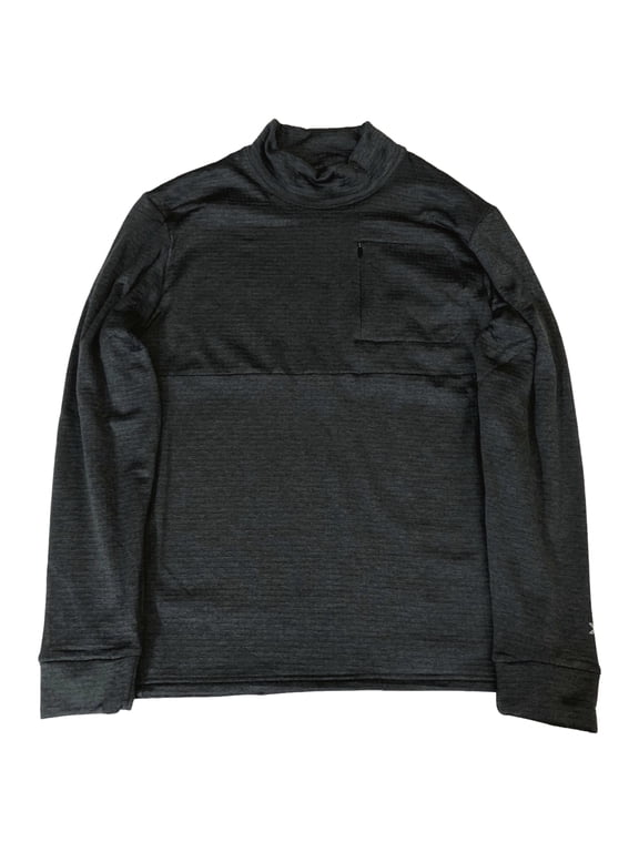 Mens Long Dark Gray Waffle Grid Mock Neck Warmth Athletic Shirt Large
