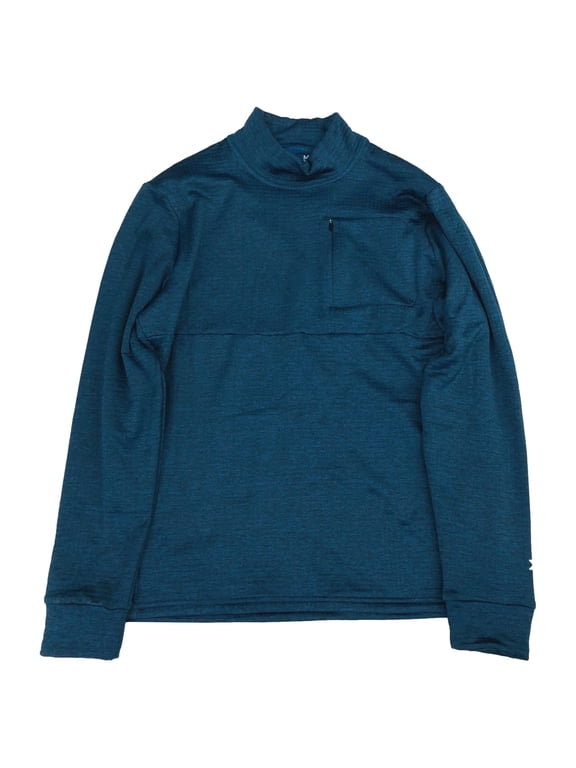 Mens Long Teal Blue Waffle Grid Mock Neck Warmth Athletic Shirt Medium