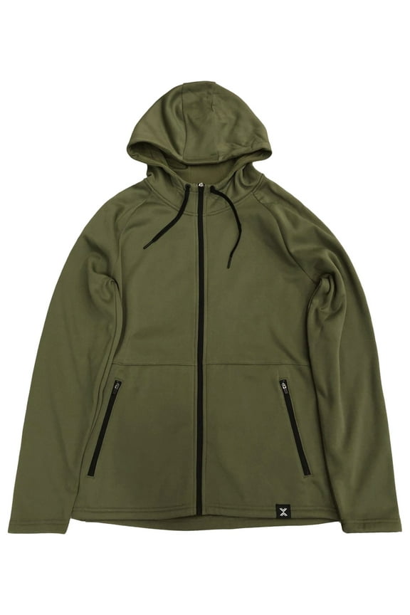 Mens Olive Green Performance Fleece Zip Front Hoodie Sweatshirt Medium