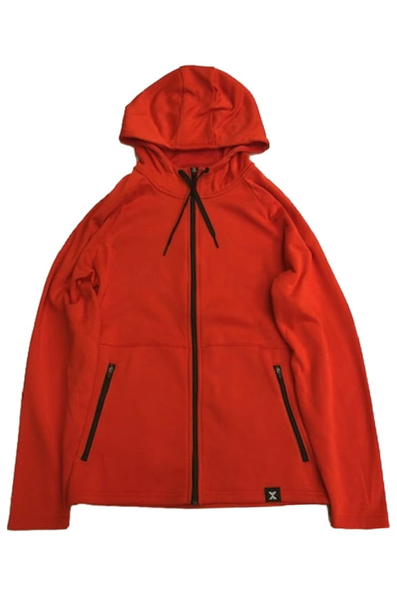 Mens Orange Performance Fleece Zip Front Hooded Sweatshirt Hoodie Medium