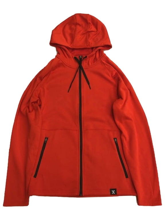 Mens Orange Performance Fleece Zip Front Hooded Sweatshirt Hoodie Medium