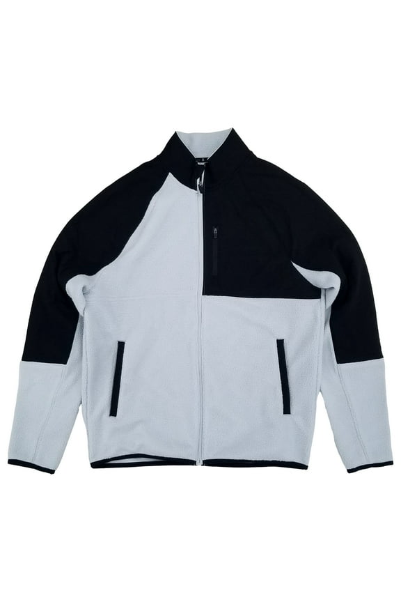 Mens Pale Blue Gray & Black Midweight Fleece Jacket Medium