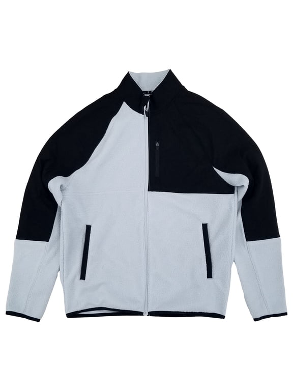 Mens Pale Blue Gray & Black Midweight Fleece Jacket XX-Large