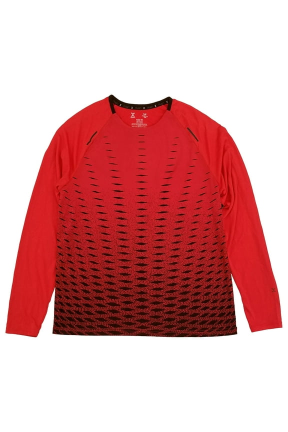 Mens Red Black Long Sleeve Training Tee Activewear T-Shirt Large