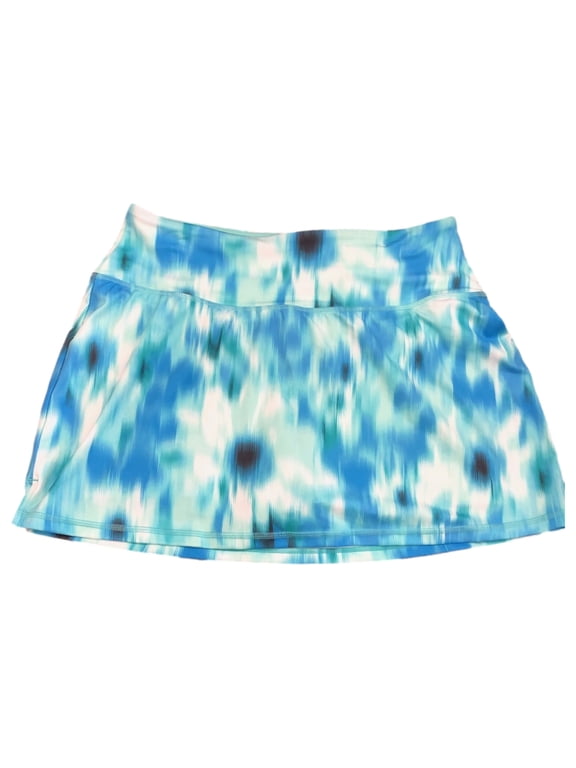 Womens Aqua Blue Green Floral Athletic Skort Skirt with Shorts XX-Large