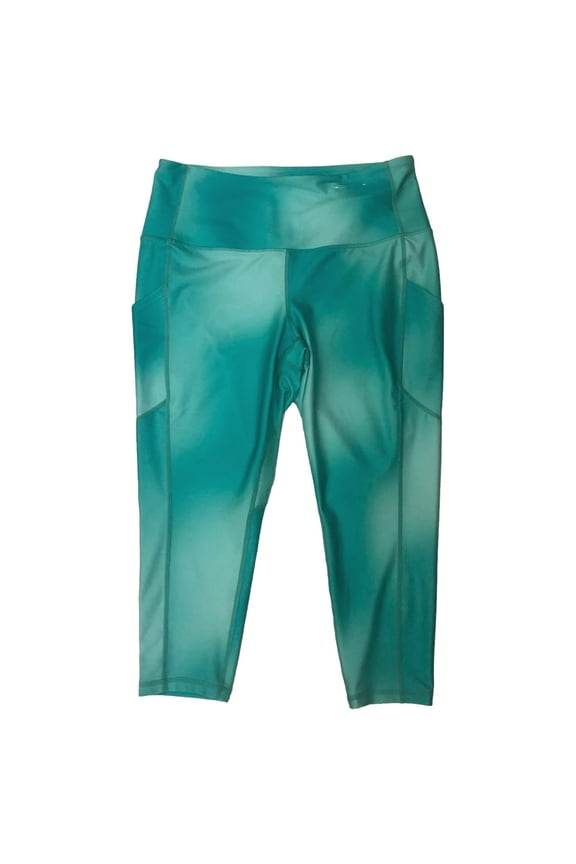 Womens Aqua Green Athletic Capri Leggings High Rise Stretch Pants 2X