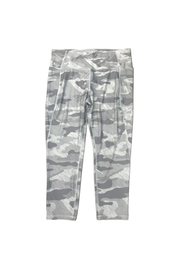 Womens Lt Gray Camo Athletic Ankle Leggings High Rise Stretch Pants XXL