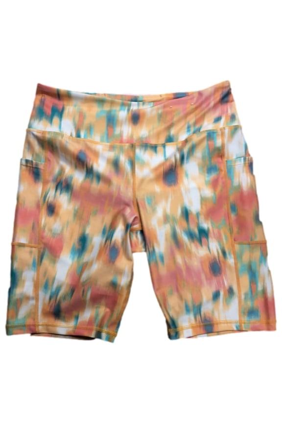 Womens Orange Floral Athletic Bike Shorts 10 inch High Rise OX