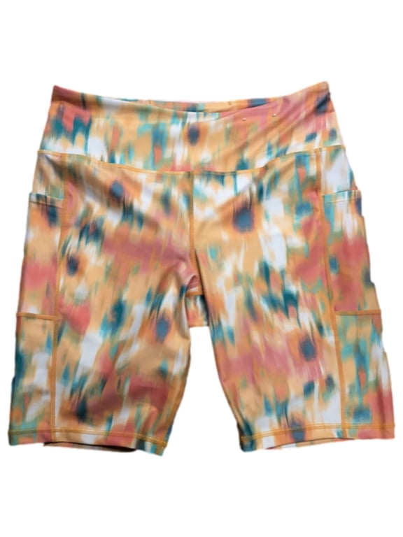 Womens Orange Floral Athletic Bike Shorts 10 inch High Rise OX