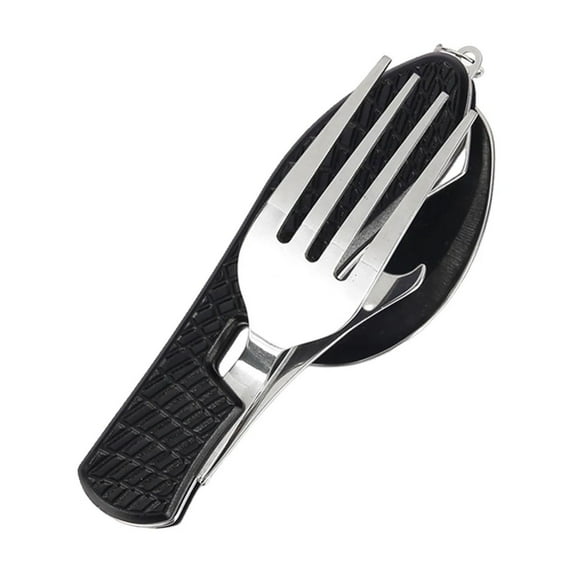 Xetio 4 In 1 Camping Silverware Folding Camping Utensils Stainless Spoon Fork Combo Set Portable Stainless Steel Cutlery Durable Camping Silverware for Outdoor