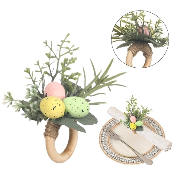 Xetio Easter Bunny Napkin Rings Set Wooden and Rattan Napkin Holders for Farmhouse Table Decor Cute Napkin Buckles for Spring Dinner Party Decoration (1Pc 2"x4")