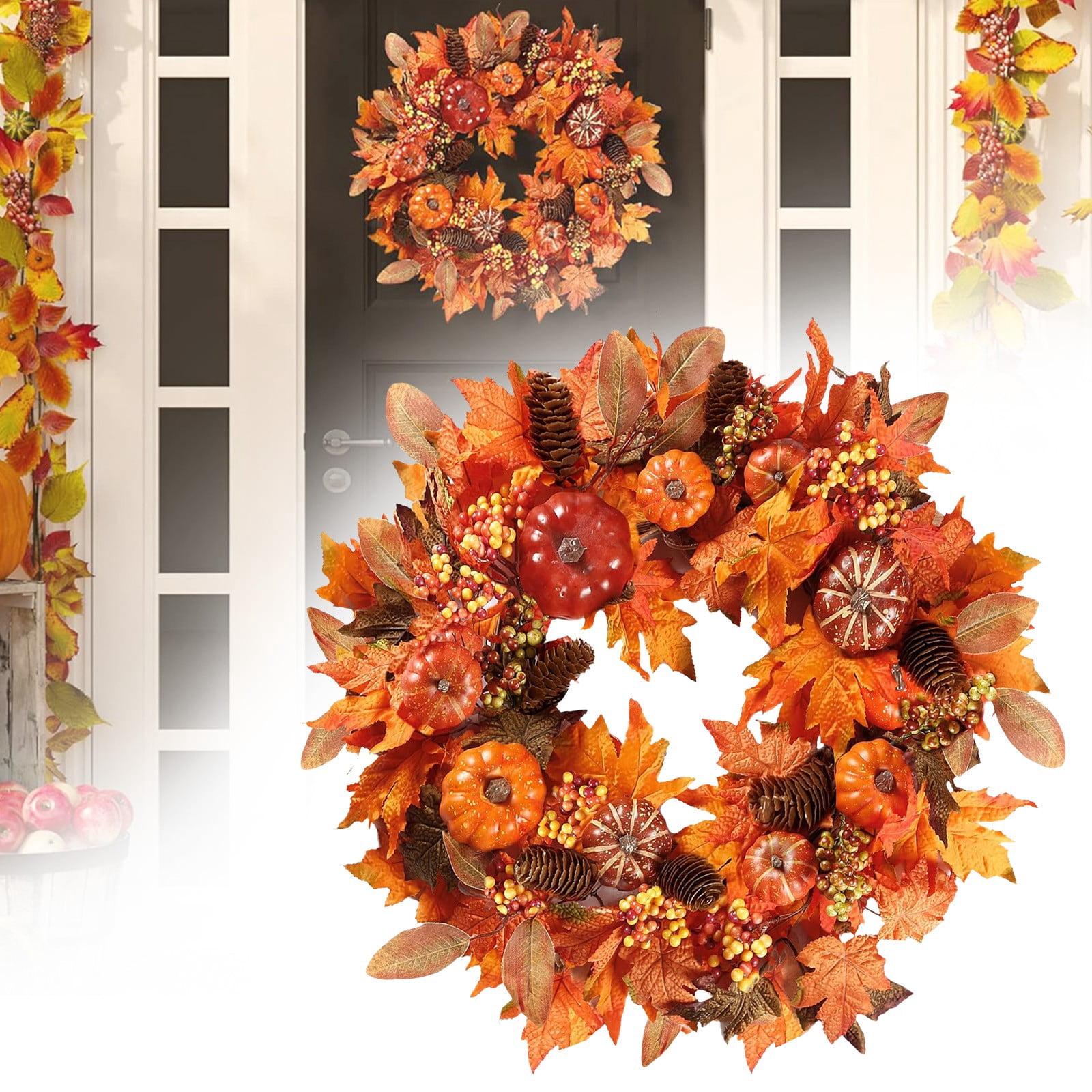 Xetio Fall Wreaths for Front Door Autumn Wreath Wreath with Various ...