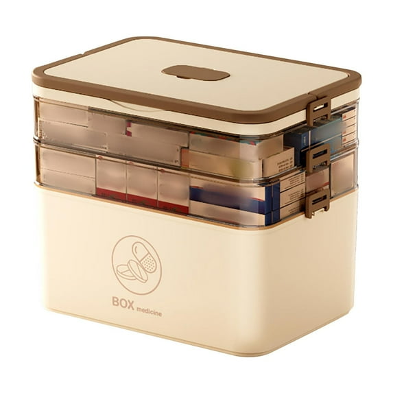 Xetio Storage Boxes with Lids, Medicine Kit, Medicine Storage Box, 3 Tier Storage Box Empty, Plastic Storage Organizer Holder, Multipurpose Box With Handle for Home, 11.8"x6.5"x9.5"
