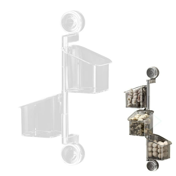 Xetio Suction Cup Rotating Organizer, 2 Tier Kitchen Storage Basket, Wall Mounted Bins Organizer, Moveable Shelf, No-Drill Storage Container Removable Shower Caddy