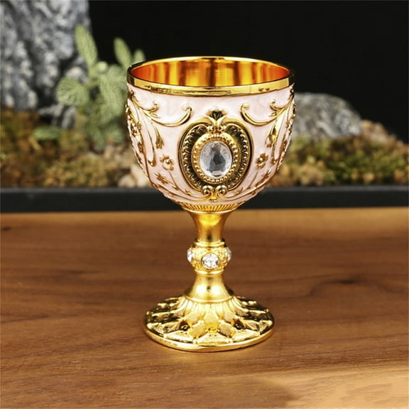 Xetio Vintage Medieval Goblet Wine Cup Embossed Metal Chalice for Wine Beer & Spirits Decorative Drinking Glass for Parties Halloween & Home Decor (1Pc 3"x2")