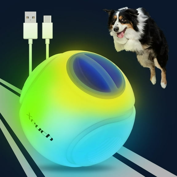 Xeuch Glow LED Dog Ball, Rechargeable Bounce-Activated Durable Fetch Toy, Multicolor-Changing Natural Rubber