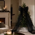 thumbnail image 1 of Xevrion,Pearlescent Sheer Christmas Tree Bow Topper,Double Layer Large Bow with Long Flowing Ribbons,Xmas Tree Top Decoration(Black), 1 of 5