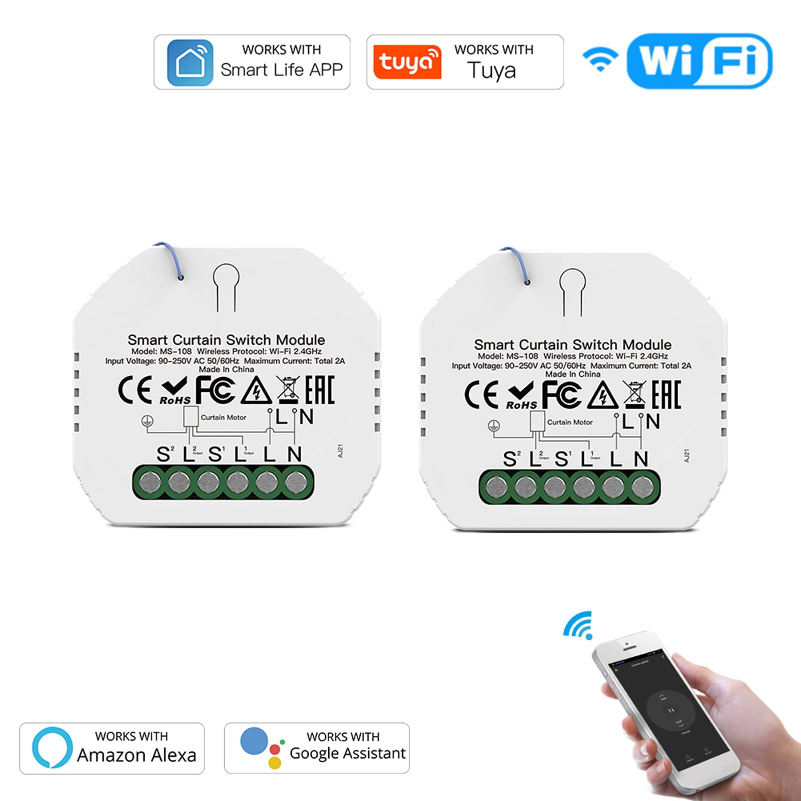 Xeyise 1 Set Curtain Switch No Hub Required Hands Free Voice Control ...