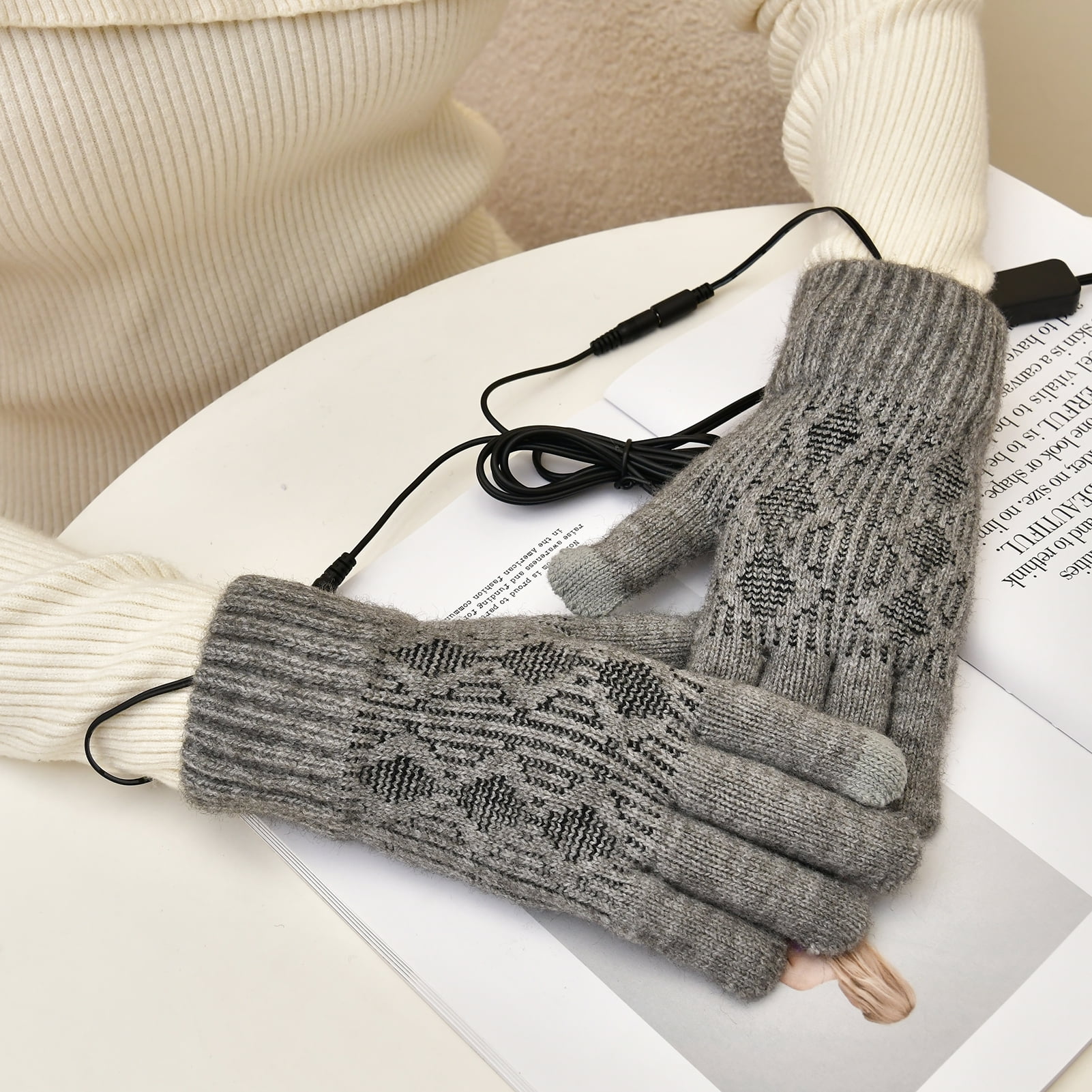 Xeyise 1 Set Heated Gloves FullFinger 3 Gears Touch Screen USB Powered