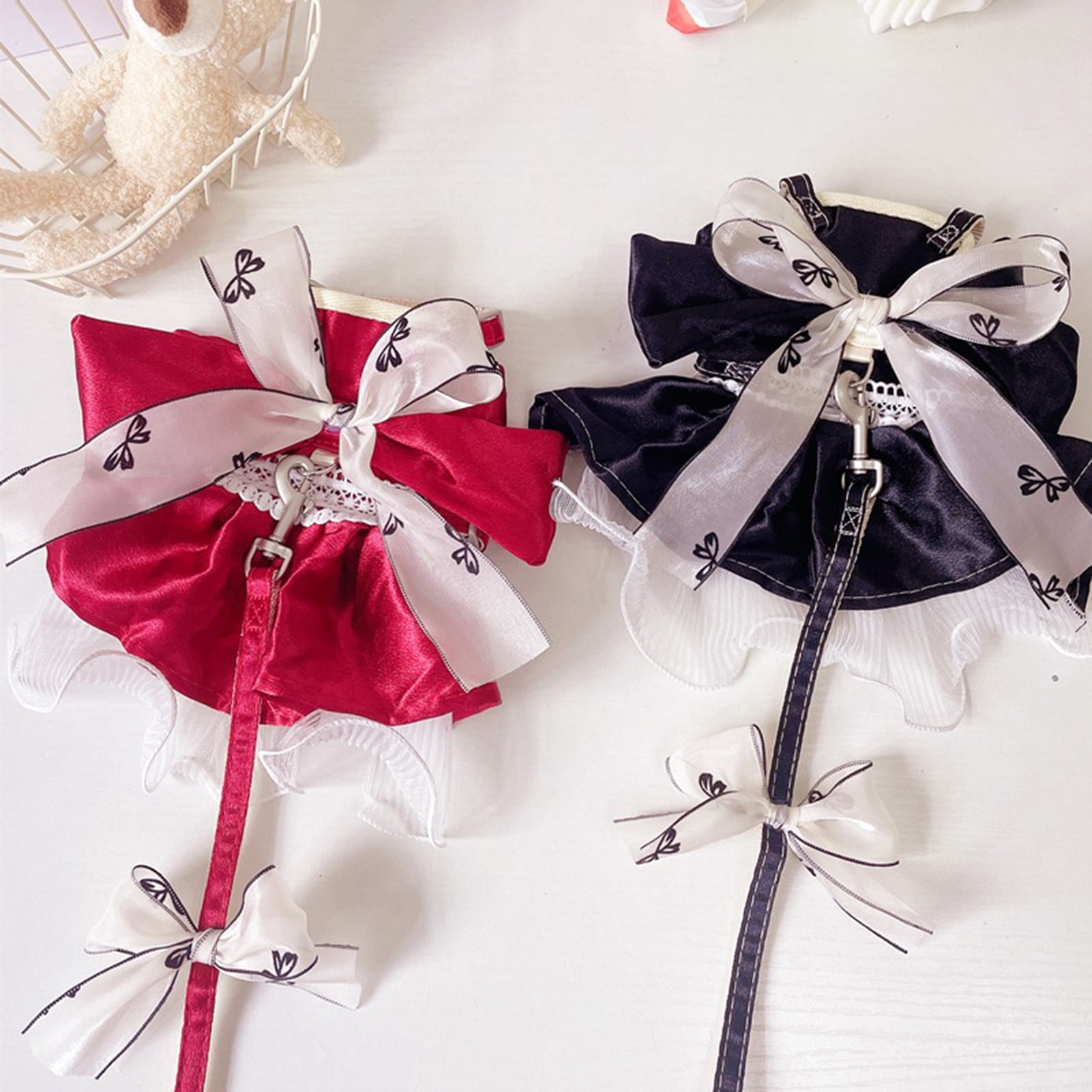 Xeyise 1 Set Pet Leash Set Princess Style Cat Bowknot Vest Skirt Chest