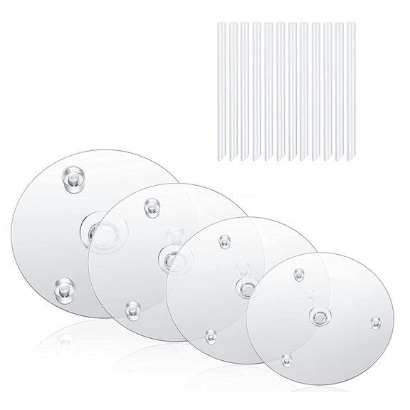 Xeyise 1 Set Transparent Stacking Cake Supports Food Grade Reusable 4 Cake Separator Plates 12 Cake Support Rods for 4/6/8/10 Inch Cakes
