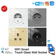 Xeyise 1 Set Wall Socket Adjustable Hands-free Voice Control Automatic ON/OFF Family Sharing Glass Panel Design Control-Light APP Remote Controller Smart Power Wall Outlet for Office