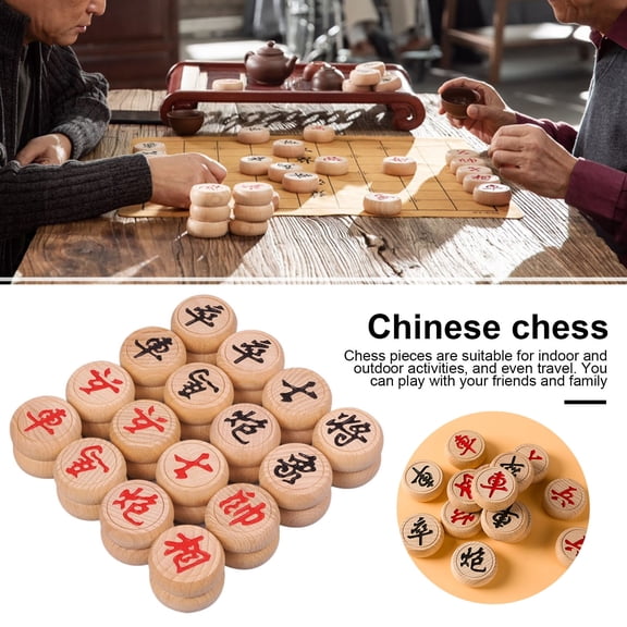 Xeyise 1 Set Wooden Chinese Chess with Plastic Paper Chessboard Travel Traditional Chinese Xiangqi Chess Pieces Strategy Board Game Teens Adults Gift